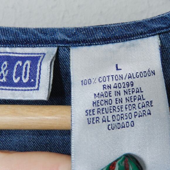 Vintage Erika Denim Patchwork Dress Size L Button Front Cottagecore Rustic Artsy - Picture 3 of 11